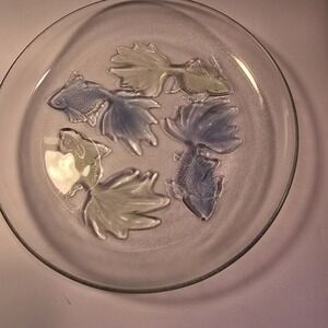 Pasari Indonesia 9" Embossed Glass Koi Gold Fish Plate/Bowl Lightly colored